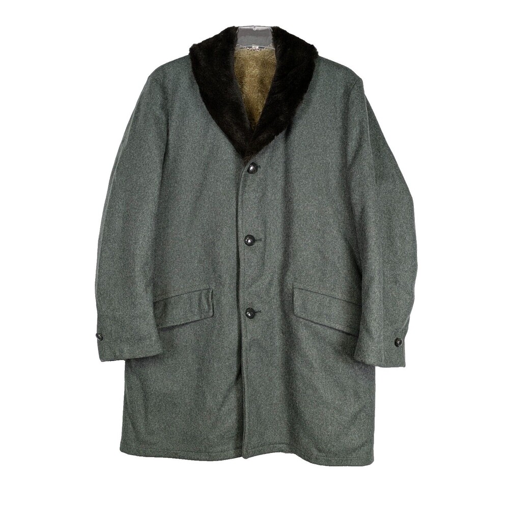 Vintage GREAT WESTERN Mens Rancher Wool Pea Coat Size 40 Green Faux Fur Trim